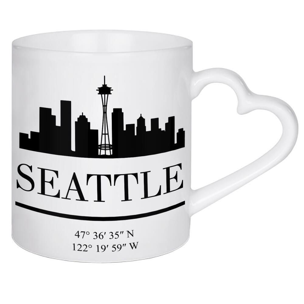 Herztasse "SEATTLE WASHINGTON BLACK SKYLINE" artboxONE - Schwarzweiß,Städte / Weitere,Kartografie - Seattle,Usa,Amerika