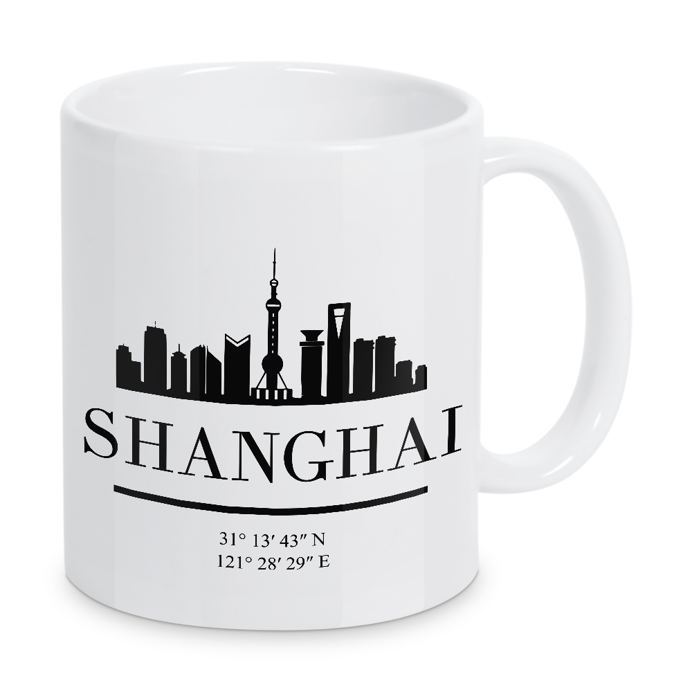 Tasse "SHANGHAI CHINA BLACK SKYLINE ART" artboxONE - Städte,Reise,Schwarzweiß,Städte / Shanghai,Kartografie
