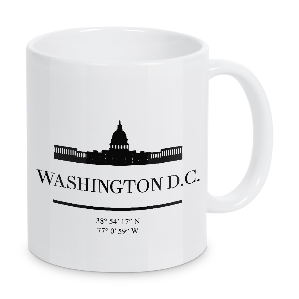 Tasse "WASHINGTON DC BLACK SKYLINE ART" artboxONE - Städte,Reise,Schwarzweiß,Städte / Washington,Kartografie