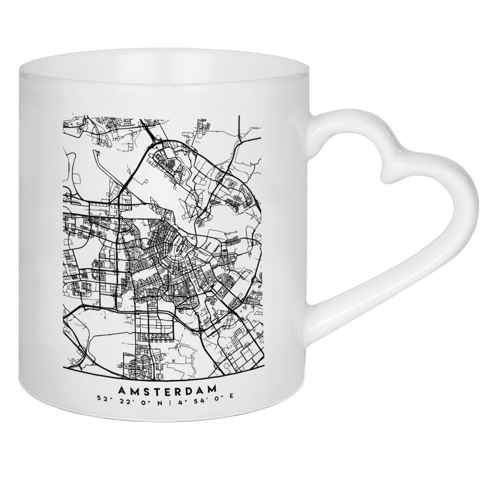 Herztasse "AMSTERDAM NETHERLANDS CITY MAP" artboxONE - Schwarzweiß,Städte / Amsterdam,Kartografie - Amsterdam,Holland,Netherlands,Niederlande,Dutch