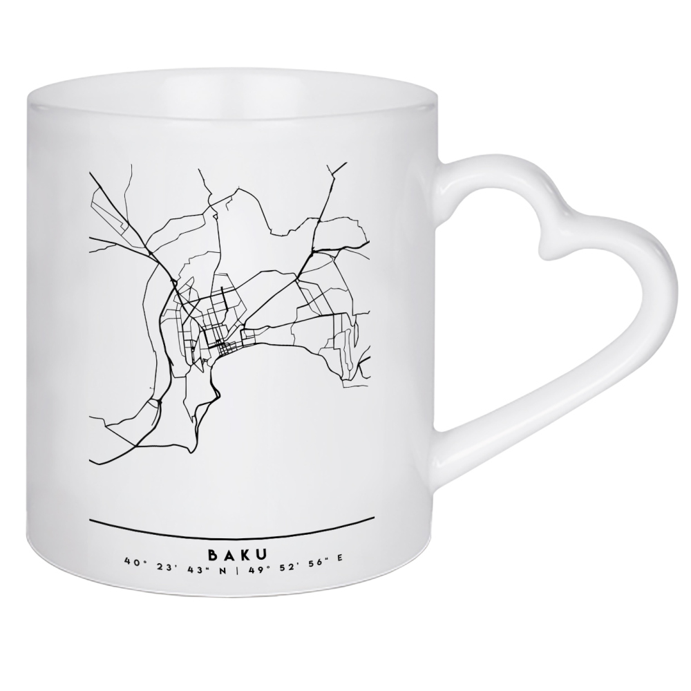 Herztasse "BAKU AZERBAIJAN BLACK CITY MAP" artboxONE - Städte,Reise,Schwarzweiß,Städte / Weitere,Kartografie