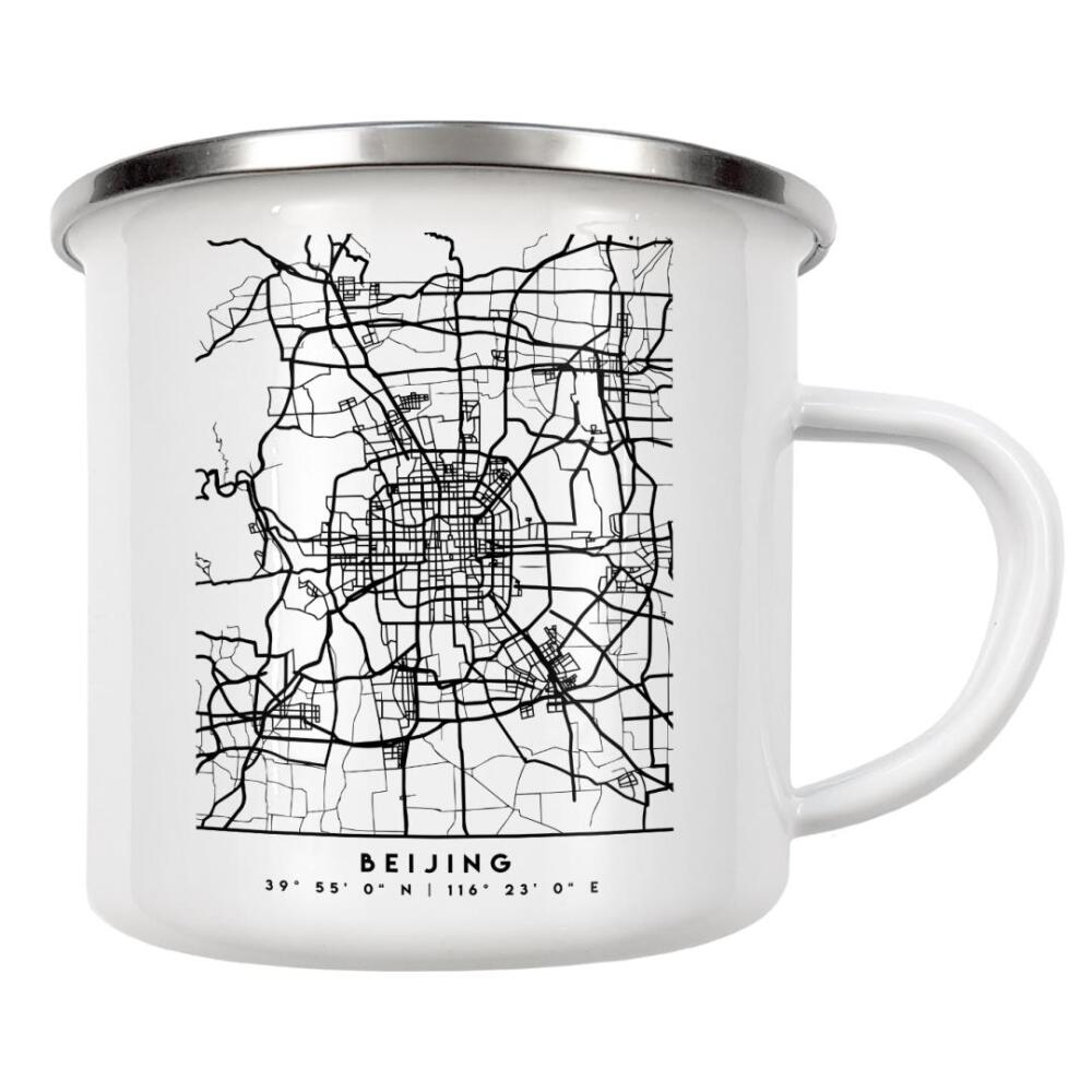 Emaille Tasse "BEIJING CHINA BLACK CITY MAP" artboxONE - Städte,Schwarzweiß,Kartografie - Beijing,China,Asia,Map,Coordinates