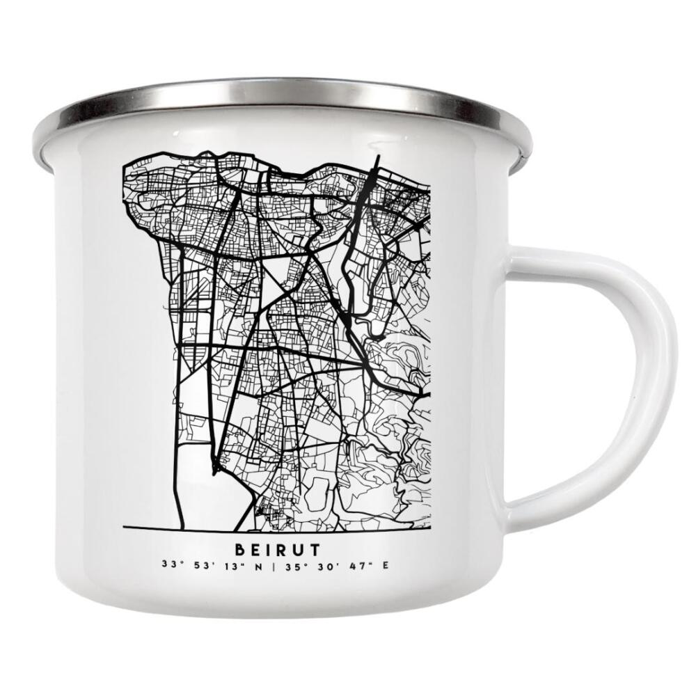 Emaille Tasse "BEIRUT LEBANON BLACK CITY MAP" artboxONE - Städte,Reise,Schwarzweiß,Reise / Asien,Städte / Weitere,Kartografie