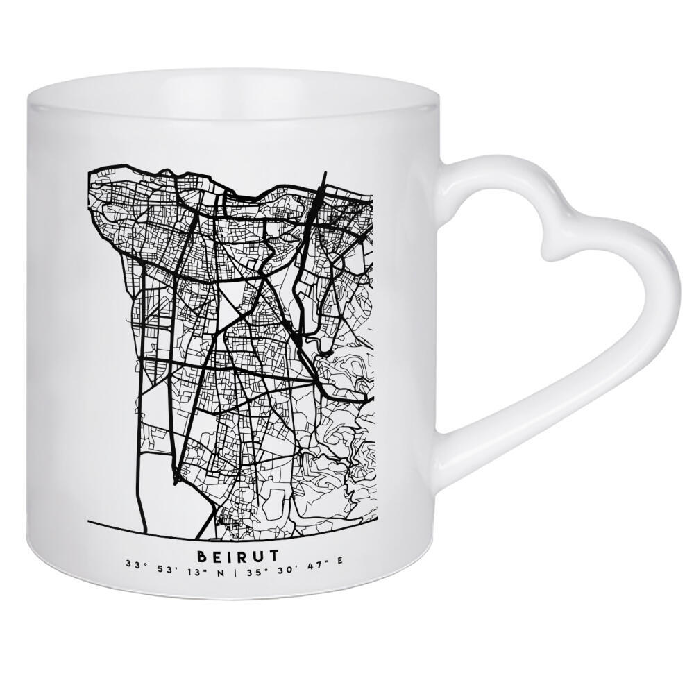 Herztasse "BEIRUT LEBANON BLACK CITY MAP" artboxONE - Städte,Reise,Schwarzweiß,Reise / Asien,Städte / Weitere,Kartografie