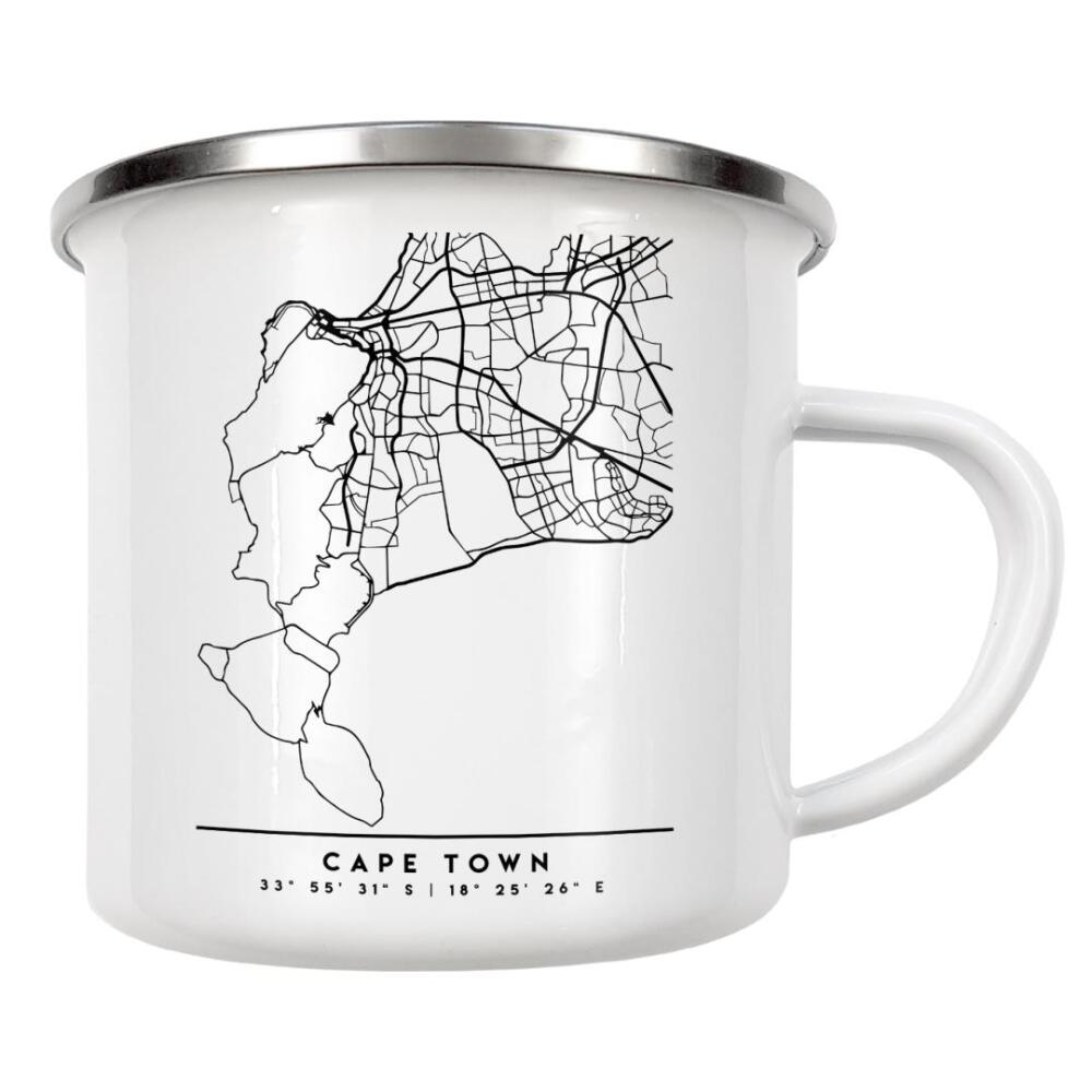 Emaille Tasse "CAPE TOWN SOUTH AFRICA CITY MAP" artboxONE - Städte,Schwarzweiß,Städte / Weitere,Kartografie