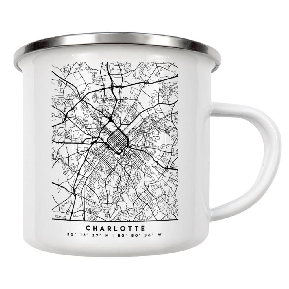 Emaille Tasse "CHARLOTTE NORTH CAROLINA CITY" artboxONE - Städte,Schwarzweiß,Städte / Weitere,Kartografie