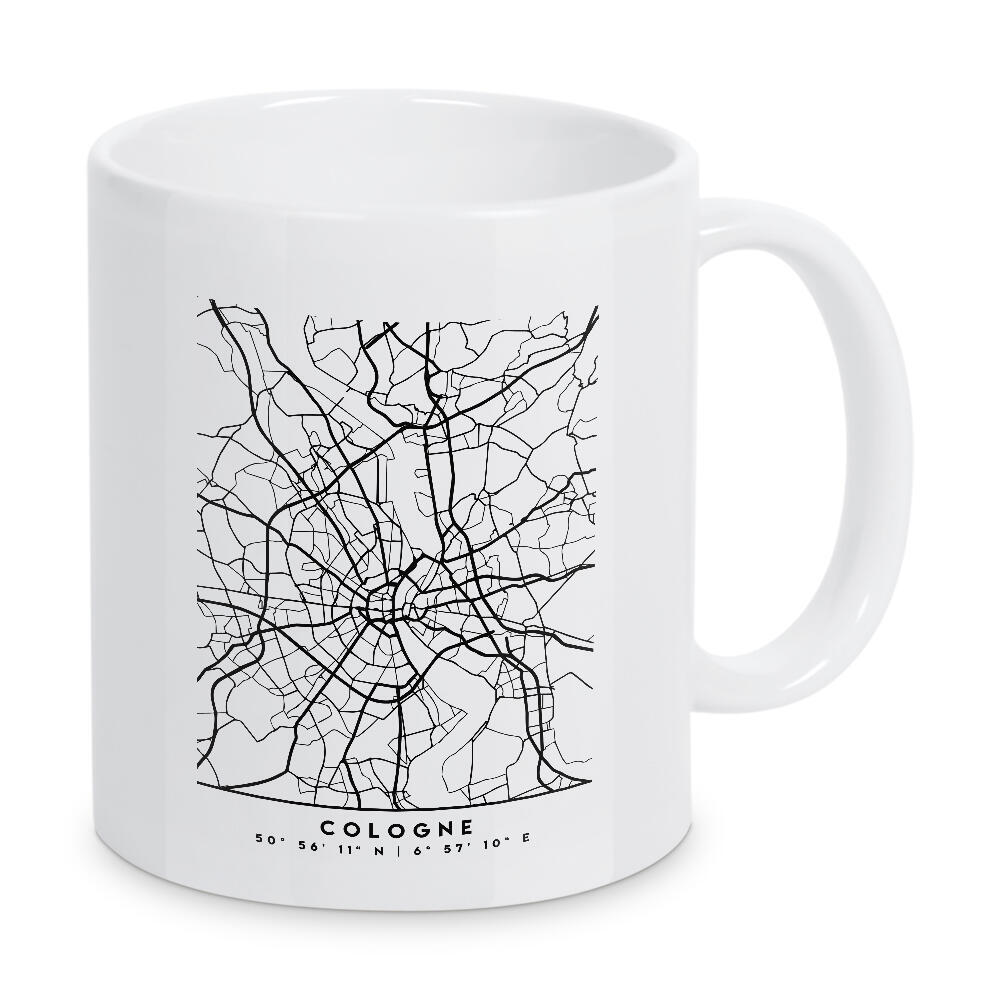 Tasse "COLOGNE GERMANY BLACK CITY MAP" artboxONE - Städte,Städte / Köln,Reise,Schwarzweiß,Kartografie