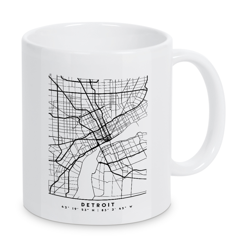 Tasse "DETROIT MICHIGAN BLACK CITY MAP" artboxONE - Städte,Reise,Schwarzweiß,Städte / Weitere,Kartografie