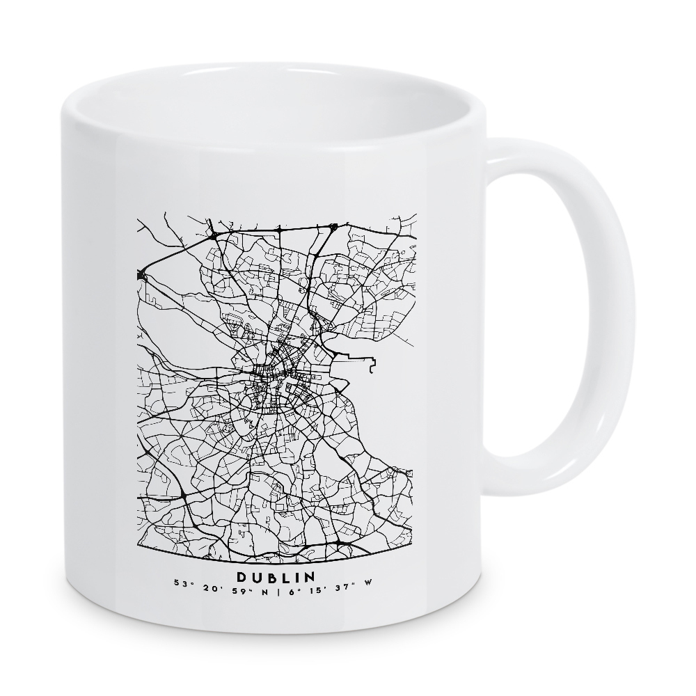 Tasse "DUBLIN IRELAND BLACK CITY MAP" artboxONE - Städte,Schwarzweiß,Städte / Weitere,Kartografie - Dublin,Ireland,Map,Coordinates