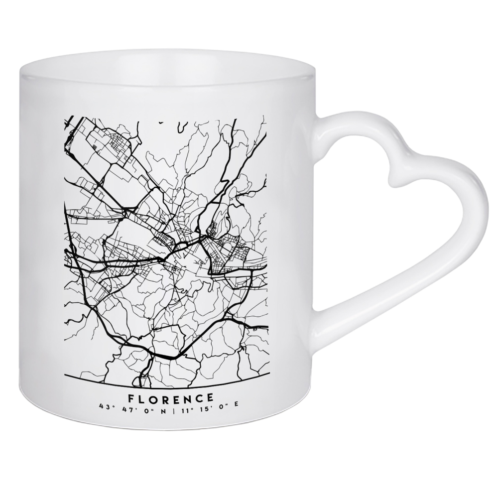 Herztasse "FLORENCE ITALY BLACK CITY MAP" artboxONE - Städte,Schwarzweiß,Städte / Weitere,Kartografie - Florence,Florenz,Italy,Map,Coordinates