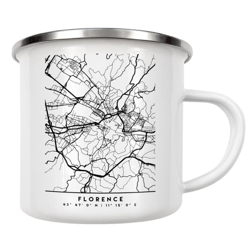 Emaille Tasse "FLORENCE ITALY BLACK CITY MAP" artboxONE - Städte,Schwarzweiß,Städte / Weitere,Kartografie - Florence,Florenz,Italy,Map,Coordinates