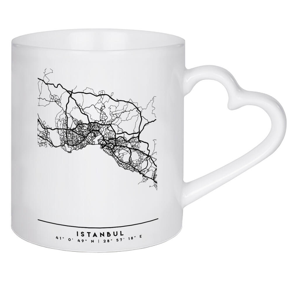 Herztasse "ISTANBUL TURKEY BLACK CITY MAP" artboxONE - Städte,Reise,Schwarzweiß,Städte / Istanbul,Kartografie