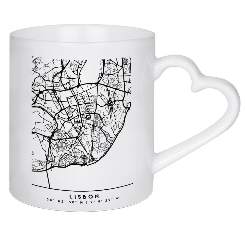 Herztasse "LISBON PORTUGAL BLACK CITY MAP" artboxONE - Städte,Schwarzweiß,Städte / Weitere,Kartografie - Lisbon,Lisboa,Portugal,Map,Coordinates