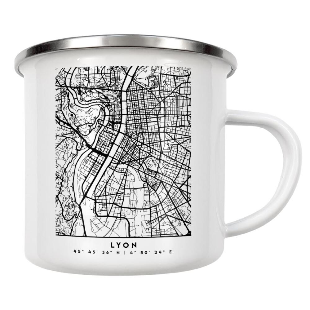 Emaille Tasse "LYON FRANCE BLACK CITY MAP" artboxONE - Städte,Reise,Schwarzweiß,Städte / Weitere