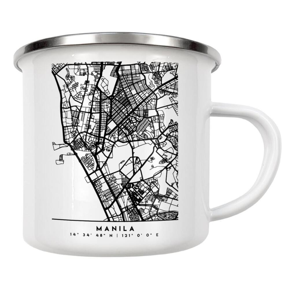 Emaille Tasse "MANILA PHILIPPINES BLACK CITY MAP" artboxONE - Städte,Schwarzweiß,Städte / Weitere,Kartografie