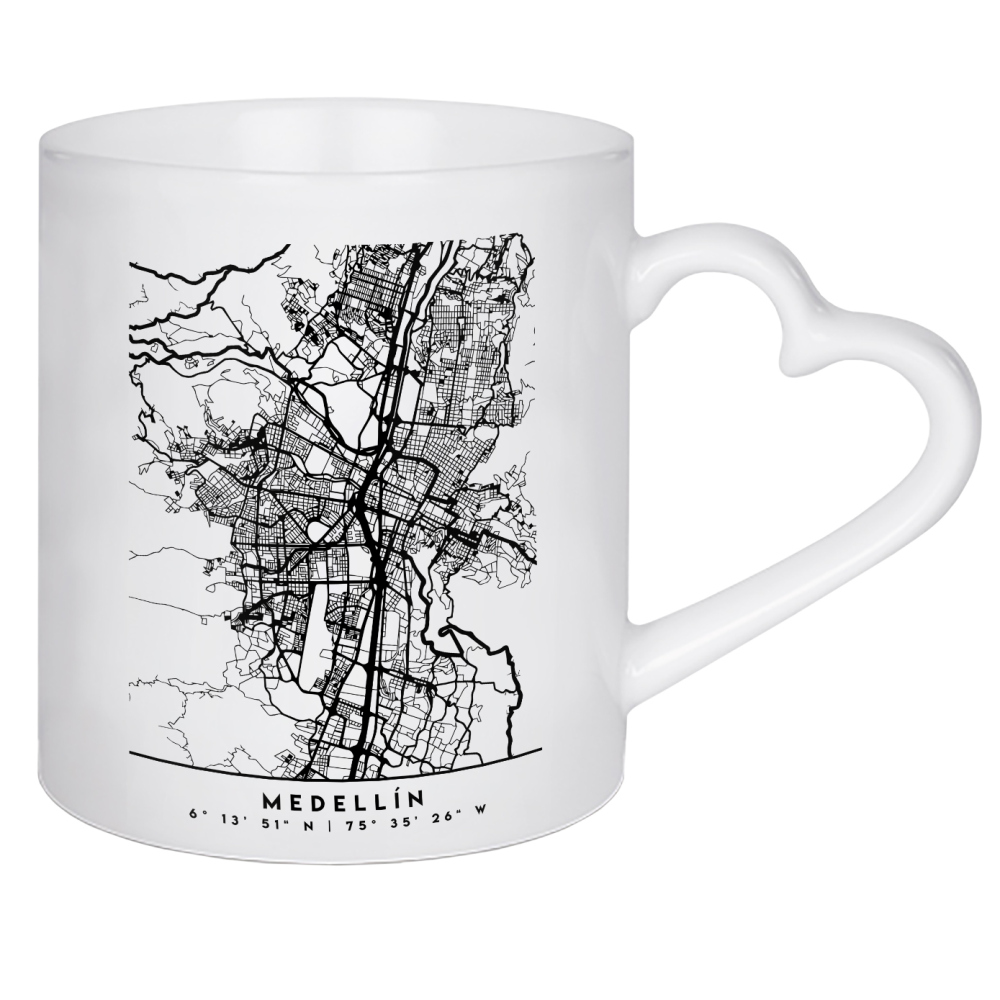 Herztasse "MEDELLIN COLOMBIA BLACK CITY MAP" artboxONE - Städte,Reise,Schwarzweiß,Städte / Weitere,Kartografie