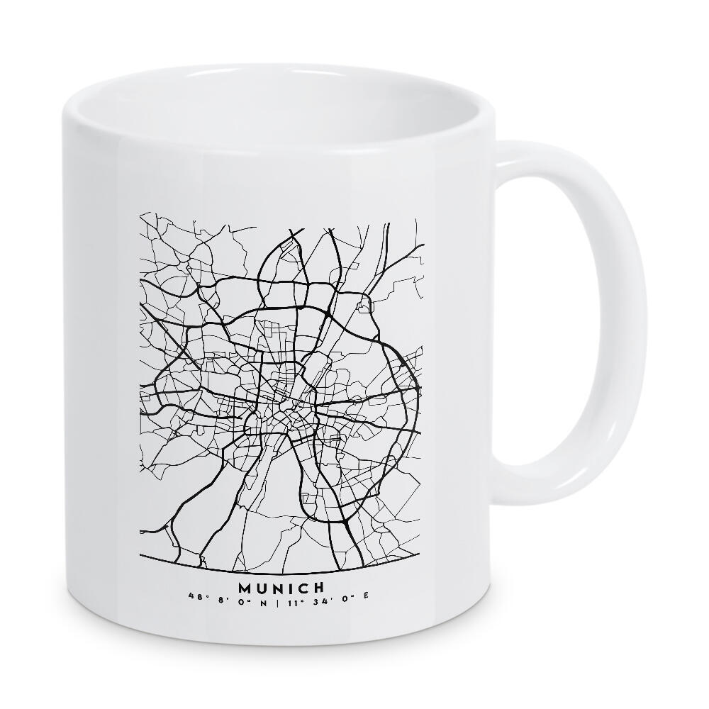 Tasse "MUNICH GERMANY BLACK CITY MAP" artboxONE - Städte,Städte / München,Schwarzweiß,Kartografie