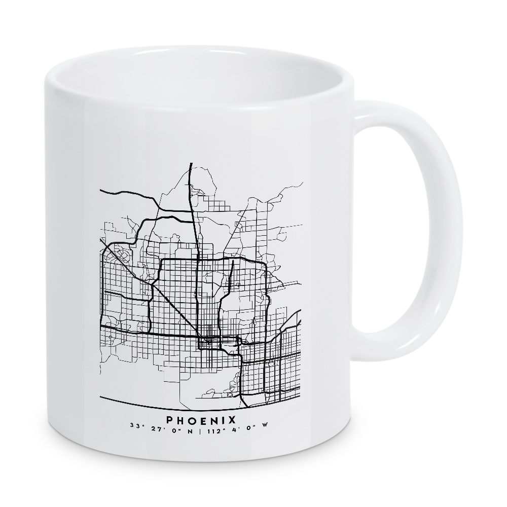 Tasse "PHOENIX ARIZONA BLACK CITY MAP" artboxONE - Schwarzweiß,Städte / Weitere,Kartografie - Phoenix,Arizona,Usa,Us,American,America,United states