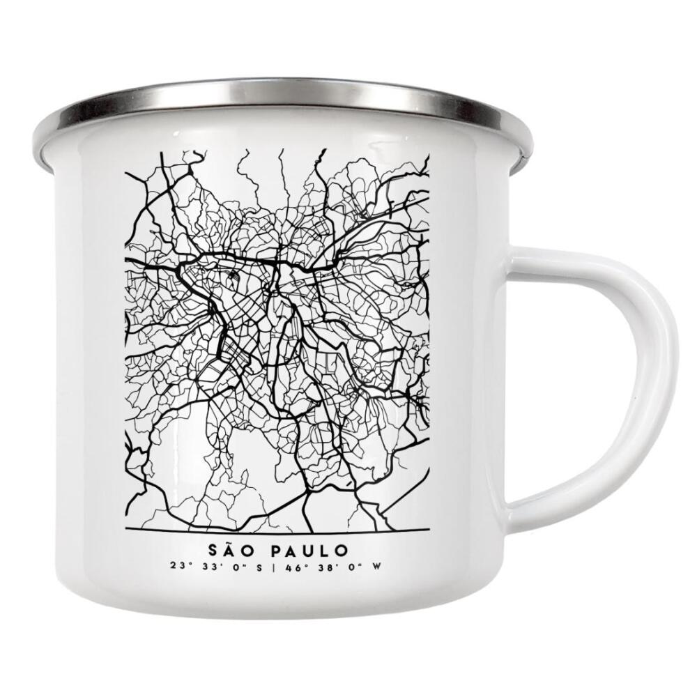 Emaille Tasse "SAO PAULO BRAZIL BLACK CITY MAP" artboxONE - Städte,Reise,Schwarzweiß,Städte / Weitere,Kartografie