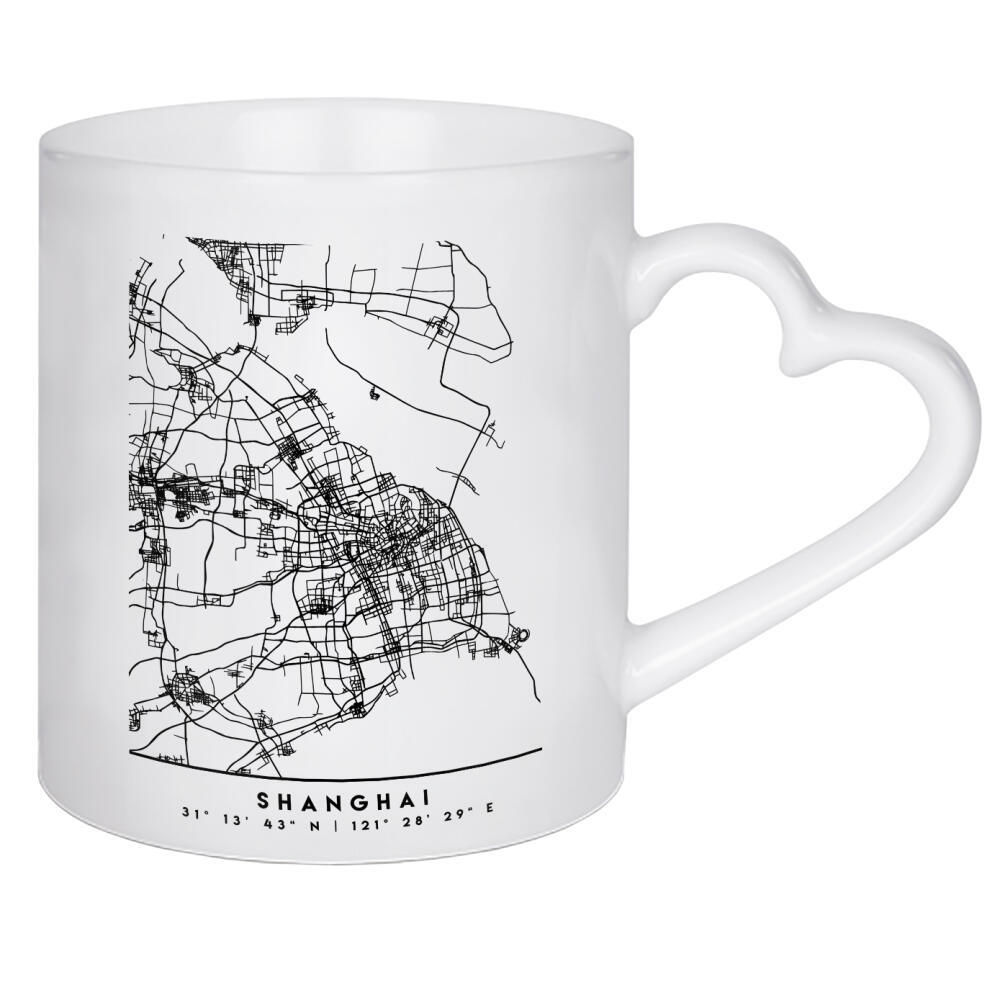 Herztasse "SHANGHAI CHINA BLACK CITY MAP" artboxONE - Schwarzweiß,Städte / Shanghai,Kartografie - Shanghai,China,Asia,Asien,Skyline,Patriotism
