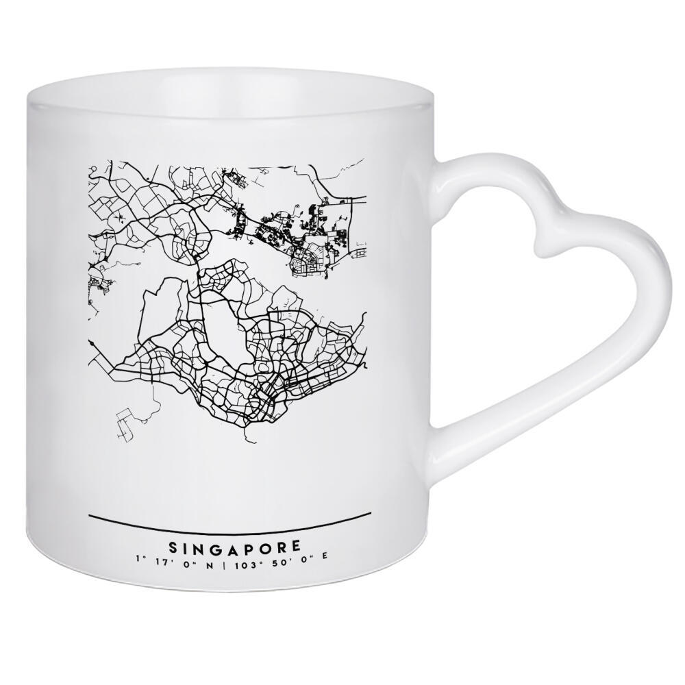 Herztasse "SINGAPORE BLACK CITY MAP" artboxONE - Städte,Reise,Schwarzweiß,Städte / Singapur,Kartografie - Singapore,Asia,Skyline,Map,Coordinates