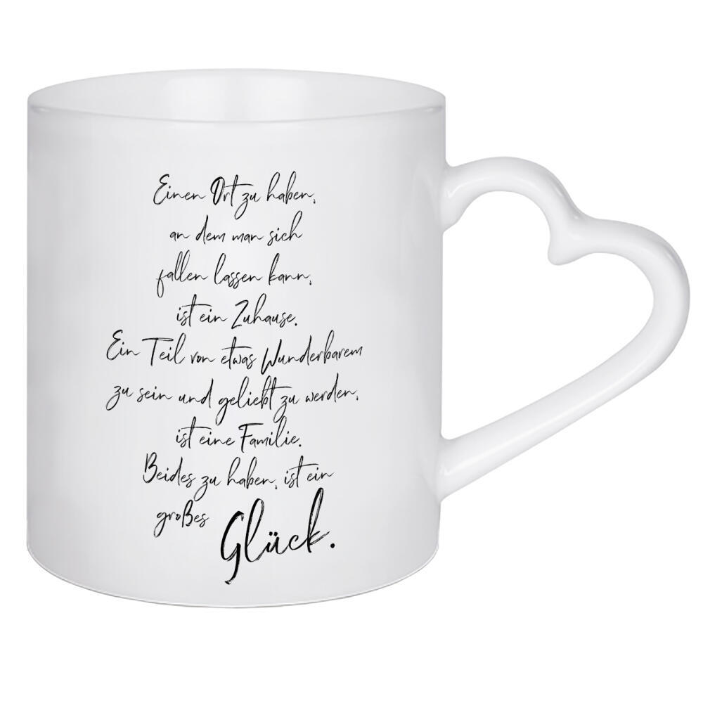 Herztasse "Großes Glück" artboxONE - Typografie,Liebe - Familie,Liebe,Glück,Zuhause,Typo,Typografie,Handlettering,Handschrift