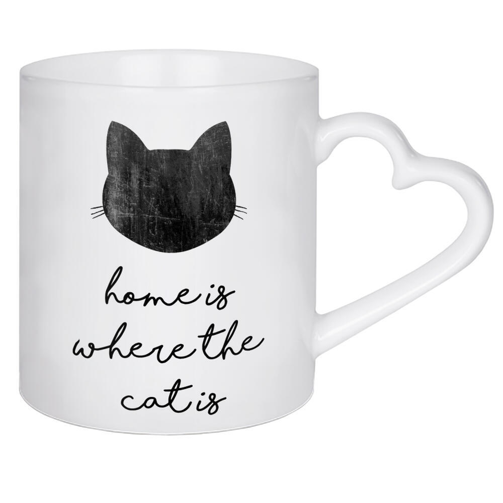 Herztasse "Home Is Where The Cat Is" artboxONE - Typografie,Tiere,Schwarzweiß