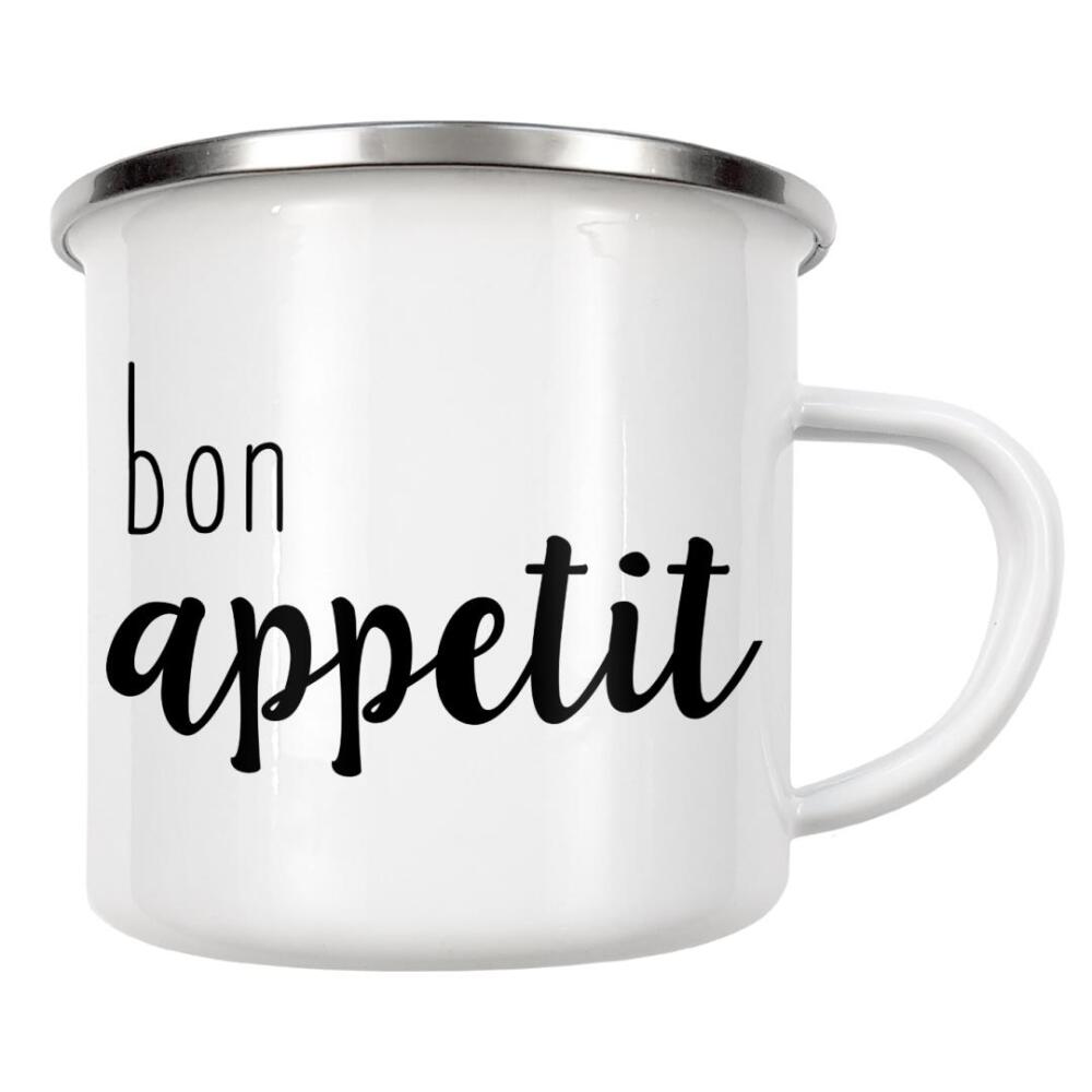 Emaille Tasse "Bon Appetit Quote" artboxONE - Typografie,Essen & Trinken,Schwarzweiß