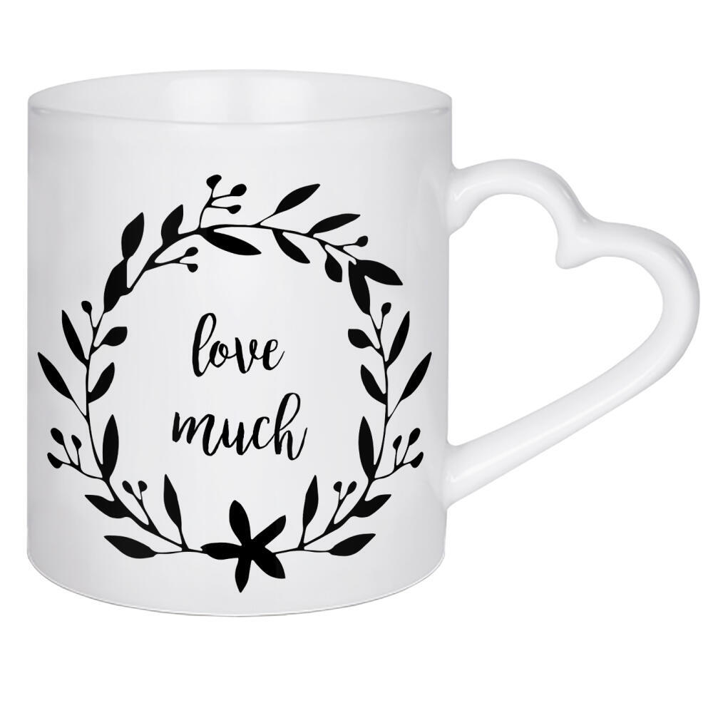 Herztasse "Love Much Quote" artboxONE - Typografie,Schwarzweiß,Liebe - Love quote,Love,Love much,Family,Mantra,Life motto,Life mantra,Quote,Homedecor