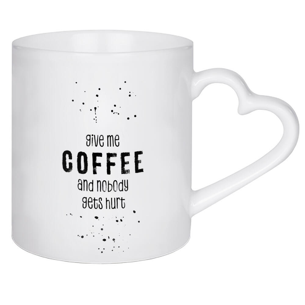 Herztasse "Gib mir Kaffee" artboxONE - Typografie,Schwarzweiß - Spruch,Lustig,Kaffeesüchtig,Kaffee