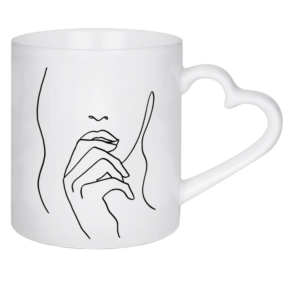 Herztasse "Hands On Lips" artboxONE - Schwarzweiß,Fashion - Bedroom,Female,Face,One line art