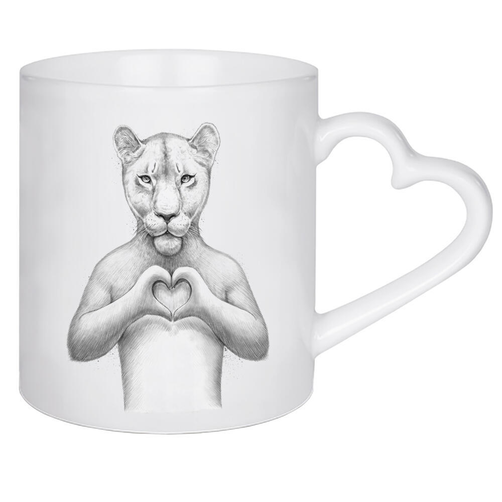 Herztasse "Girl Lion with heart" artboxONE - Tiere,Schwarzweiß,Liebe