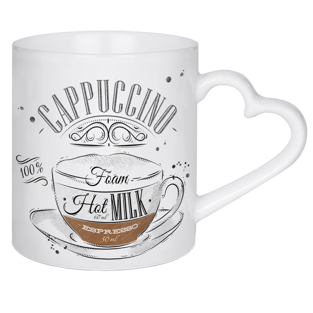 Herztasse "Coffee cappuccino wood" artboxONE - Essen & Trinken - Coffee,Cafe,Drink,Cup,Retro,Vintage,Ingredients,Caffeine,Espresso,Latte,Cappuccino