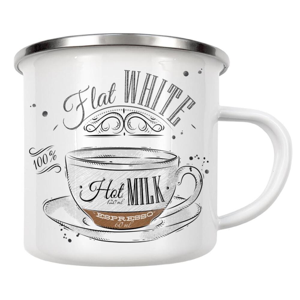 Emaille Tasse "Coffee flat white wood" artboxONE - Essen & Trinken,Schwarzweiß