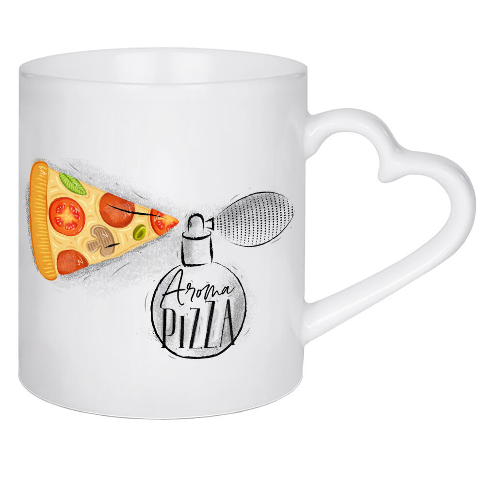 Herztasse "Aroma pizza paper" artboxONE - Essen & Trinken - Pizza,Christmas,Food,Holiday,New,Year,Parfum,Aroma,Delicious,Vintage,Retro