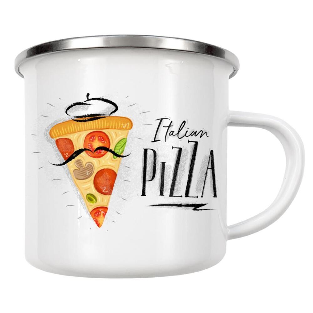 Emaille Tasse "Italian pizza slice" artboxONE - Essen & Trinken - Pizza,Italian,Food,Cheese,Slice,Lunch,Mozzarella,Vintage,Retro