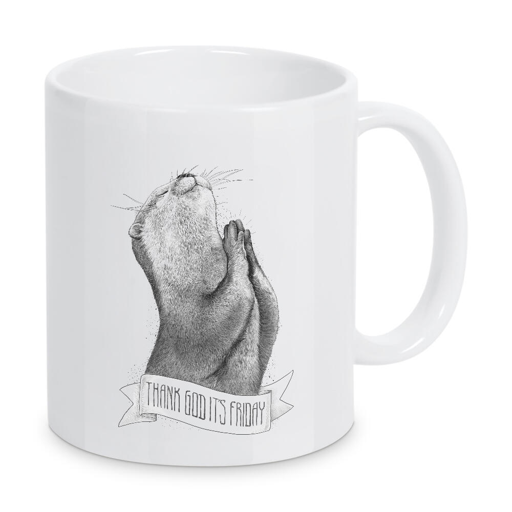 Tasse "Thank God It's Friday" artboxONE - Tiere - Otter,Otters,Animal,Animals,Wild,Wildlife,Friday,Tgif,Weekends,Cute animal,Black and white,Ink