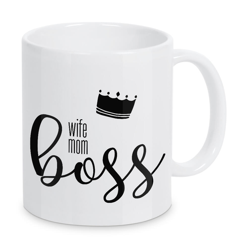Tasse "Wife Mom Boss" artboxONE - Typografie,Schwarzweiß,Für Mama - Mama,Mami,Mutter,Mutti,Muttertag,Familie,Spruch,Lustiger spruch