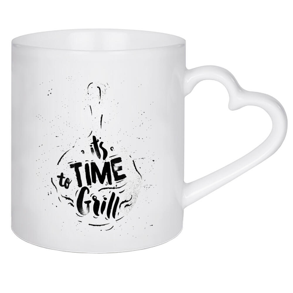 Herztasse "Grill pan chalk" artboxONE - Essen & Trinken,Schwarzweiß - Chalkboard,Graphic,Lettering,Retro,Vintage,Symbol,Pan,Grill,Food