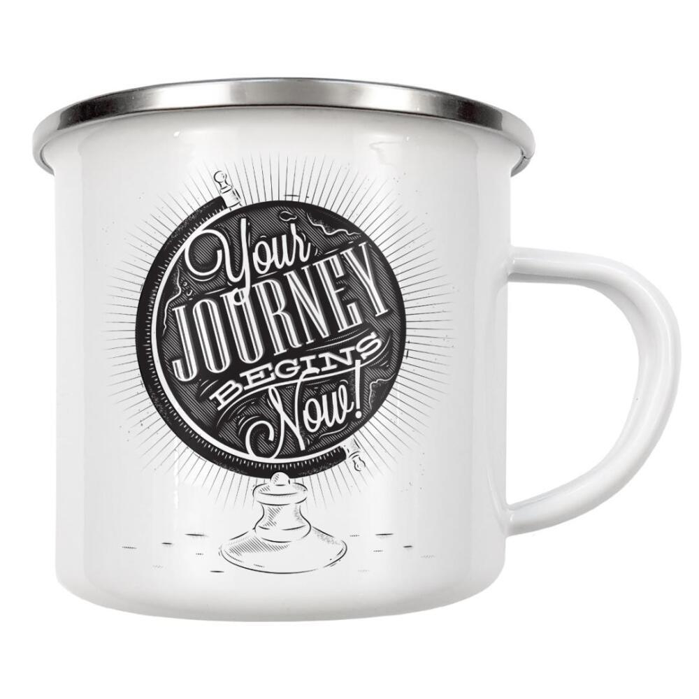 Emaille Tasse "Journey globe dark" artboxONE - Reise,Schwarzweiß,Kartografie