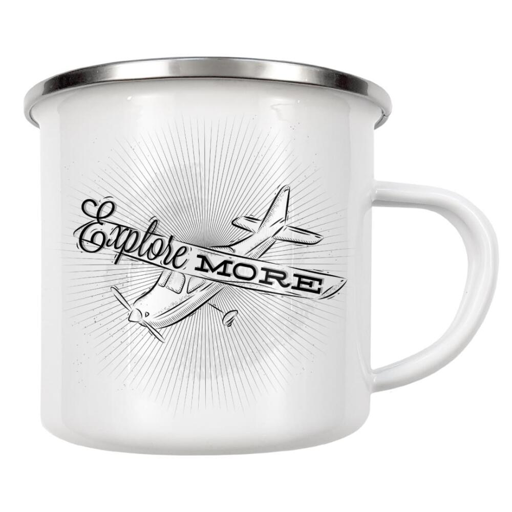 Emaille Tasse "Plane vintage blue" artboxONE - Typografie,Reise,Schwarzweiß