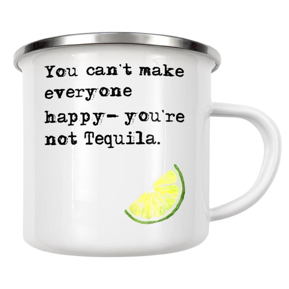 Emaille Tasse "Tequila Happy" artboxONE - Essen & Trinken,Schwarzweiß,Essen & Trinken / Alkohol,Lustig