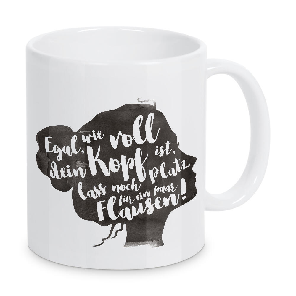 Tasse "Egal wie voll dein Kopf ist" artboxONE - Typografie,Schwarzweiß,Lustig - Flausen,Spaß,Voller kopf,Watercolor,Motivation,Aufmunterung