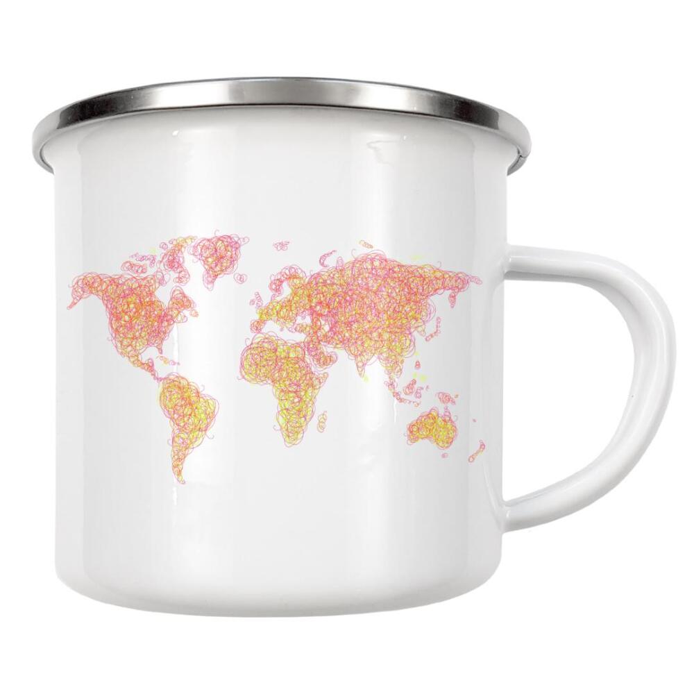 Emaille Tasse "World map tangle line pink dark" artboxONE - Kartografie