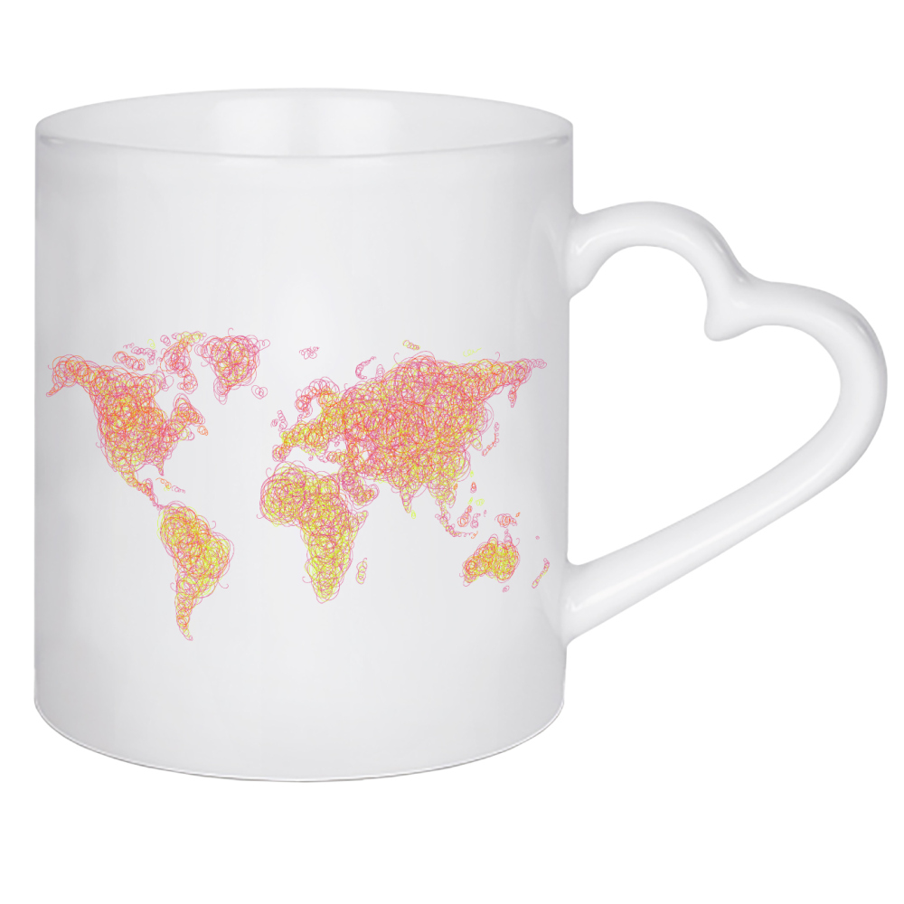 Herztasse "World map tangle line pink dark" artboxONE - Kartografie