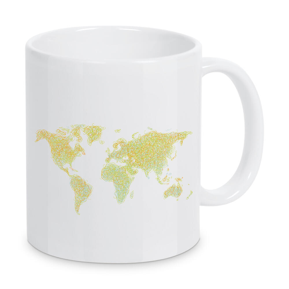 Tasse "World map tangle lines orange" artboxONE - Reise,Kartografie - Map,World,World map,Earth,Elements,Pen,Line