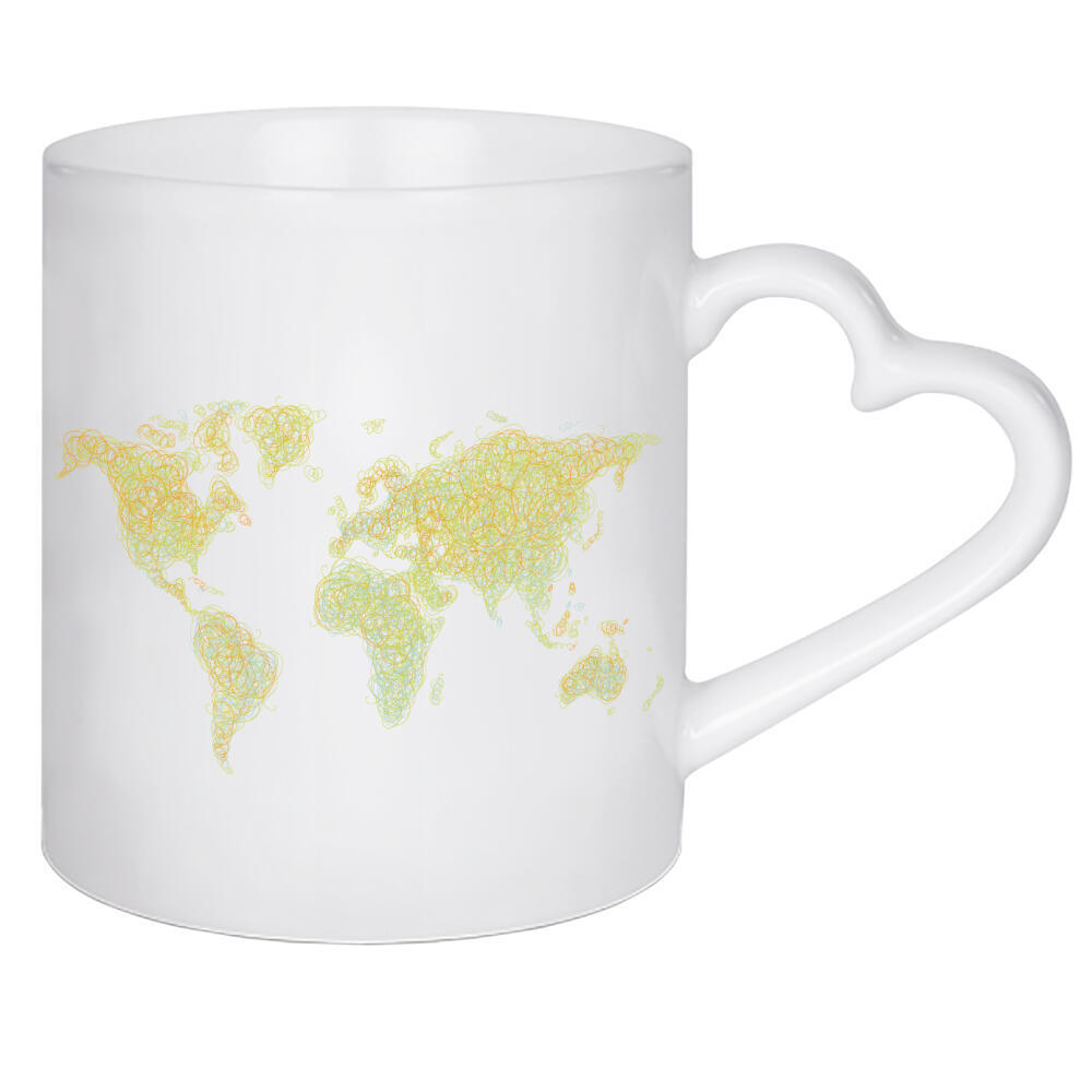 Herztasse "World map tangle lines orange" artboxONE - Reise,Kartografie - Map,World,World map,Earth,Elements,Pen,Line