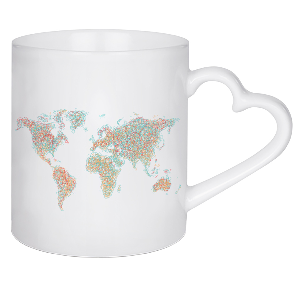 Herztasse "World map tangle line red dark" artboxONE - Kartografie