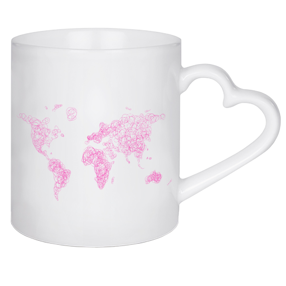 Herztasse "World map tangle lines purple grey" artboxONE - Reise,Kartografie