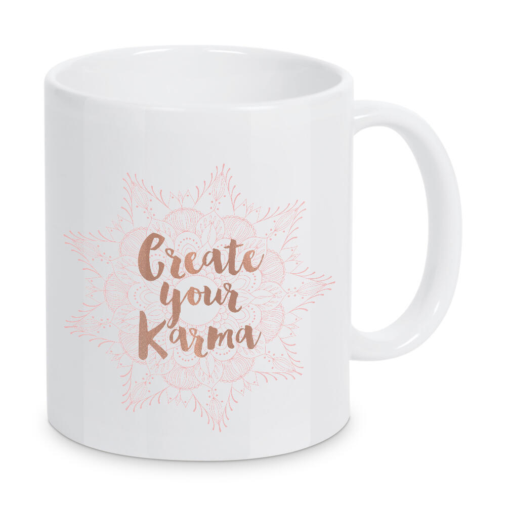 Tasse "Create your Karma" artboxONE - Typografie - Mandala,Yoga,Geometry,Geometric,Love,Calligraphy,Pink,Typography,Karma